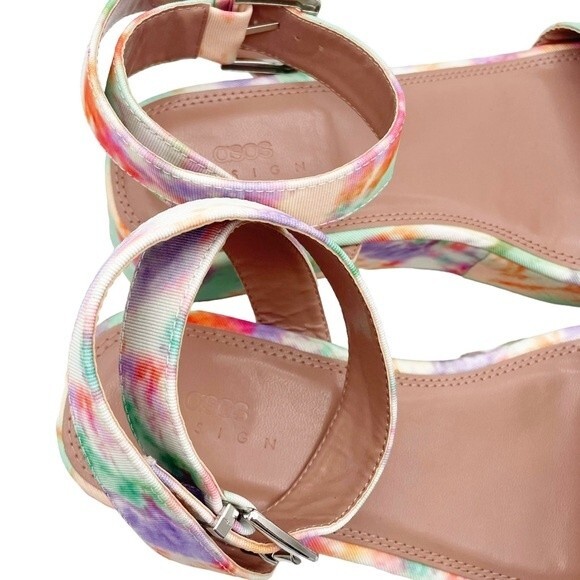 NWT ASOS Tatiana Flatform Ankle Wrap Sandals Bright Pastel Cloud Tie Dye Size 10 - Picture 13 of 16